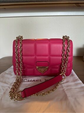 Michael Kors Soho Wild Berry Hot Pink Quilted Gold Chain Shoulder Bag